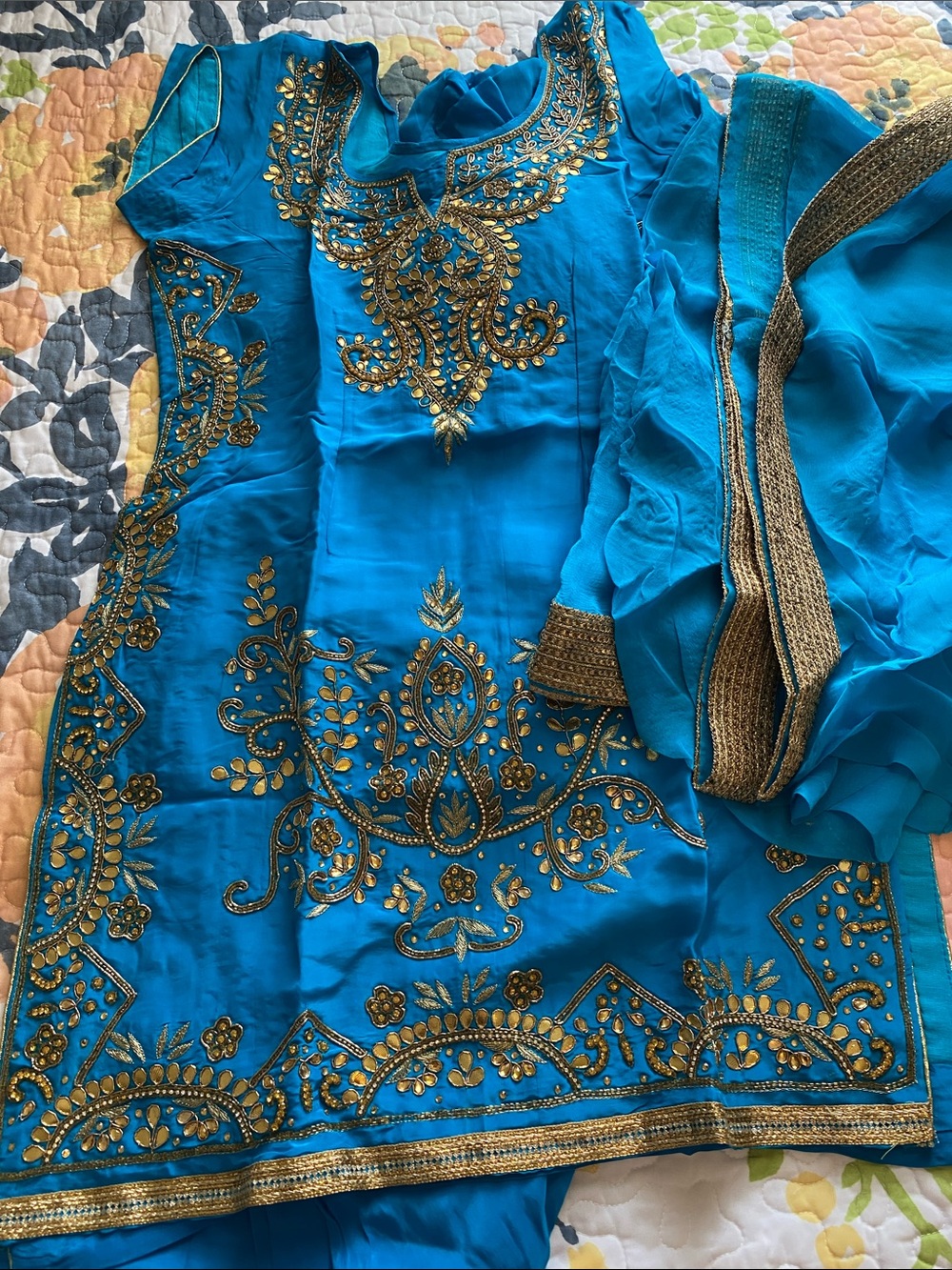 Embroidered Women's Punjabi Salwar suit Set with Gold Accents